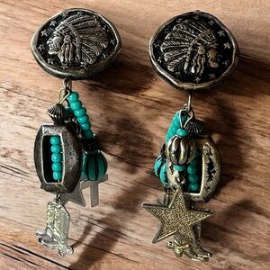 Turquoise and Silver Western Dangle Earrings
